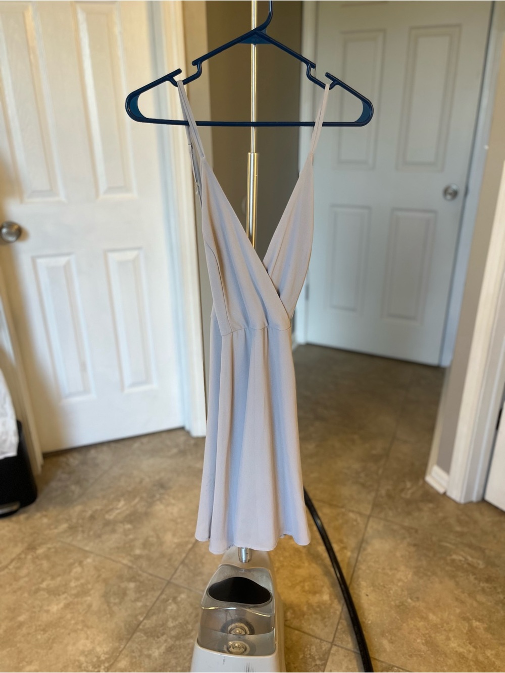 Lulu's Light Gray Spaghetti Strap V-Neck Mini Dress